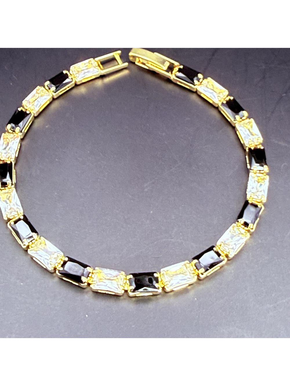 candy+clover black and white baguette crystal gold tone bracelet